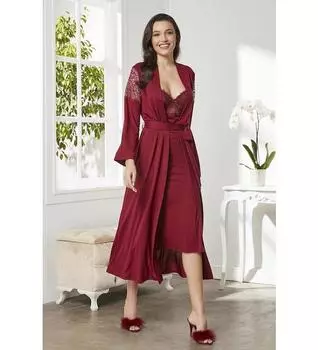 Pierre Cardin Кружевная длинная ночная рубашка из чесаного хлопка, халат, пижамный комплект из шести комплектов 5045