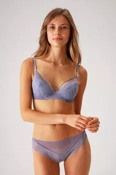 Pierre Cardin Удобный прозрачный кружевной бюстгальтер на косточках и веревке цвета лаванды