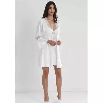 Pierre Cardin женская короткая шелковая атласная кружевная ночная рубашка халат пижамный костюм шорты комплект 6 шт свадебный комплект приданого белый- 6325