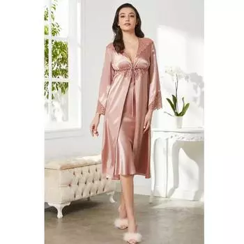 Pierre Cardin Женская шелковая атласная кружевная ночная рубашка Халат Пижамный костюм Шорты Набор из 6 предметов Свадебный комплект приданого - 6700
