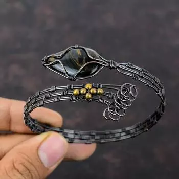 Pietersite браслет из медной проволоки, обернутый драгоценными камнями, регулируемый браслет-манжета, браслет ручной работы, браслет-манжета из медной проволоки, свадебный подарок