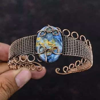 Pietersite Cuff Bracelet Copper Wire Wrapped Bangle Handmade Gemstone Jewelry Unique Adjustable Bangle Copper Wire Wrap Jewelry Gift For Mom