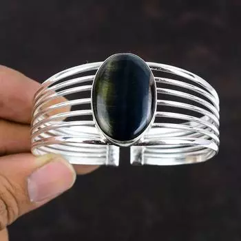 Браслет-манжета из Питерсайта с драгоценными камнями, браслет-манжета из стерлингового серебра 925 пробы, регулируемый браслет ручной работы, серебряные украшения для нее