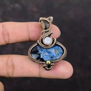 Кулон из драгоценного камня Pietersite, медная проволока, радужная подвеска из лунного камня, подвеска ручной работы, медные украшения, подарок на помолвку, ювелирные изделия Pietersite