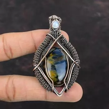 Pietersite Pendant Copper Wire Wrapped Rainbow Moonstone Pendant Gemstone Handmade Pendant Copper Jewelry Gift For Mother Pietersite Jewelry