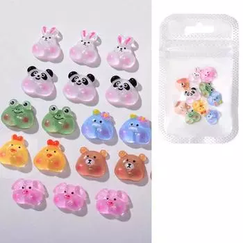 Pig Bears Animal Nail Rhinestones Cartoon Nail Drills Cartoon Nail Decorations 3D Nail Jewelry H-Mixed 10pcs