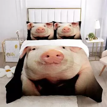 Pig Duvet Cover 3Pcs Lovely Animal Printed Bedding Set Cute Pet Comforter Cover King For Kids Boys Girl Children Bedroom Decor EU single(135x200cm)