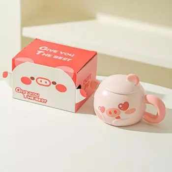 Pig Mug Pink Girl Heart Creative Home Office Ceramic Cup Gift Cartoon Breakfast Cup 301-400ml