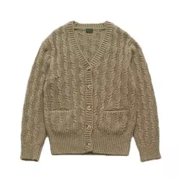 Pig Oni South Korea Dongdaemun Eight Milk Autumn New Arrival Retro Sweater Outwear Hemp Pattern Knitting Cardigan Female Khaki Green All yards