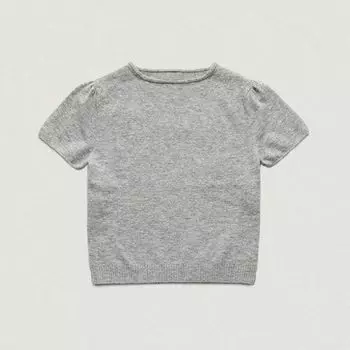 Pig Oni South Korea Ins Eight Milk Home Minimalist Casual round Neck Puff Short Sleeve T-shirt Short Knitwear Tops Women Grey All yards