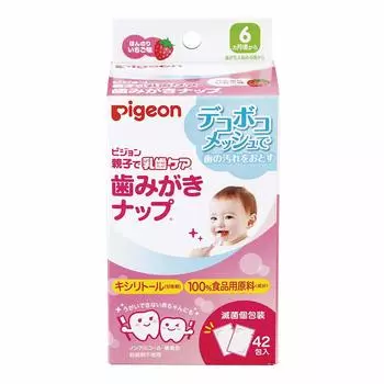Pigeon Baby Teeth Care для родителей и детей Влажные салфетки для чистки зубов с клубникой 42 упаковки (Индивидуально упакованный)