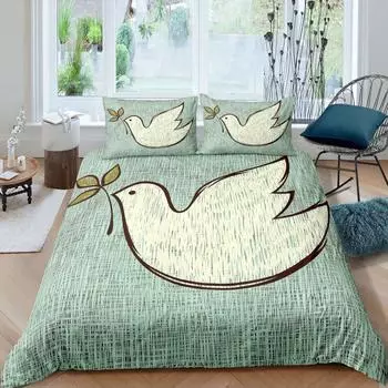 Pigeon Peace Duvet Cover Set Cute Bird Pattern King Queen Size Polyester Comforter Cover with Pillowcase for Teens Bedding Set EU single(135x200cm)