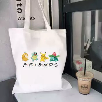 Пикачу Графический принт Смешные женские сумки через плечо Холщовая сумка-тоут Сумка-шоппер