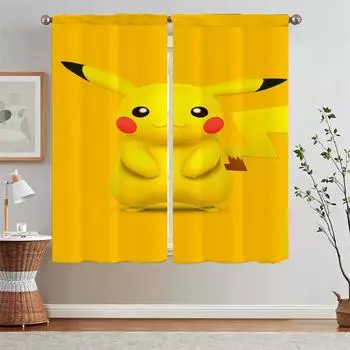 Пикачу Шторы для ванной комнаты для спальни Тюль для кухни Шторы 2 шт. Окно Гостиная Шторы Подхваты Кудри Раздел W50xH70cmx2pcs-CL