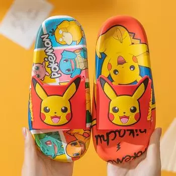 Pikachu Slippers Kids Sandals Beach Shower Shoes Flip Nonslip Flops Red,28/29=Foot Length18cm
