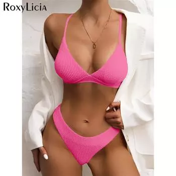 Пикантные 6 цветов морщинистое бикини женские купальники женский купальник из двух частей комплект бикини купальный костюм плавать леди S чёрный