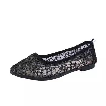 Пикантные кружевные туфли на плоской подошве, лоферы на платформе, сверкающая женская обувь для свадьбы и вечеринки, обувь на плоской подошве с острым носком, новинка 2024 года, Zapatos De Mujer 39 чёрный