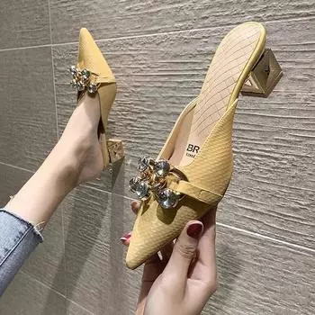 Пикантные туфли-лодочки на высоком каблуке, женские шлепанцы на кожаной подошве, женские туфли без шнуровки с металлическим блеском и острым носком на платформе 34 бежевый