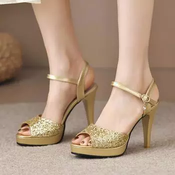 Пикантные женские босоножки на высоком каблуке, модные блестящие брендовые туфли-лодочки, сезон: весна-лето, новые туфли на шпильке, вечерние платья, женские тапочки с открытой пяткой 34
