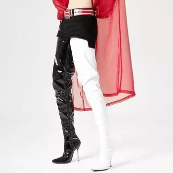 Пикантные женские сапоги выше колена на высоком каблуке, сапоги для девочек, мотоциклетные туфли с острым носком на молнии 34