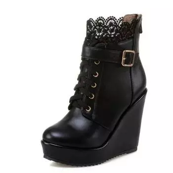 Пикантные зимние женские армейские ботинки на танкетке с пряжкой и платформой, женские туфли в стиле панк в готическом стиле на шнуровке белого и черного цвета на высоком каблуке 34 белый