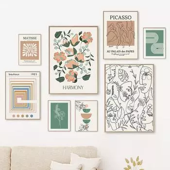 Пикассо Матисс Баухаус девушка лицо стены книги по искусству печать на холсте живопись абстрактный минималистский плакат декоративные картины для гостиной A4 21X30cm No Framed