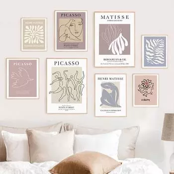 Пикассо Матисс линия коралловый голубь девушка настенная живопись на холсте плакаты на скандинавскую тему и принты абстрактные картины для декора гостиной 21cm30cm NoFrame