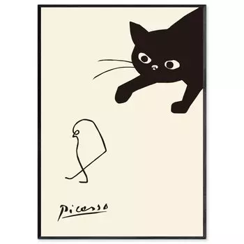 Пикассо Плакат Искусство Плакат Литография Кот Цыпленок SQIP Штриховое Искусство Линейный Рисунок Монохромный Черно-Белый Картина Картина A4 A3 A2 Скандинавский Стильный белый