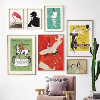 Пикассо птица журавль Канагава ретро абстрактные японские настенные художественные постеры холст живопись и принты настенные панно для декора спальни 21x30cm No Framed