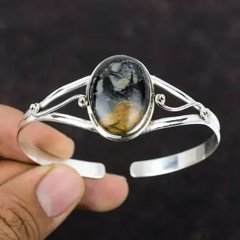 Пикассо Яшма Браслет Регулируемый браслет-манжета Стерлингового серебра 925 пробы Браслет Ювелирные изделия из драгоценных камней Браслет-манжета ручной работы Антикварные ювелирные изделия для подарков