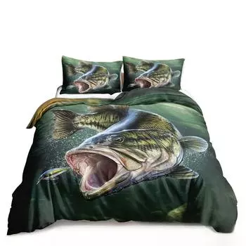 Постельное белье с изображением щуки и окуня, большой узор с изображением охоты и рыбалки, пододеяльник для мальчиков, украшения для спальни для подростков 135x200cm 2pcs