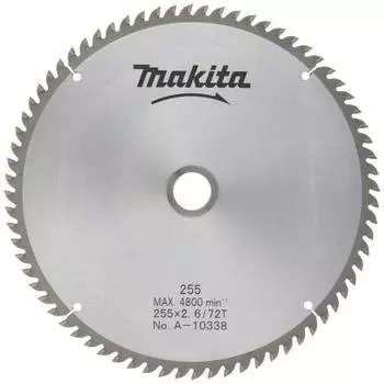 Пила для резки древесины Makita, внешний диаметр 255 мм, количество лезвий 72 зуба (для дисковых пил и форматно-раскроечных станков) А-10338