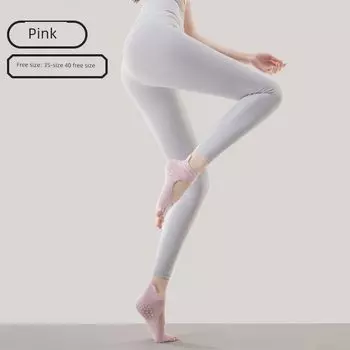 Pilates Socks Five Finger Yoga Socks Non Slip Professional Female Summer Training Wear Open Back Split Toes Sports Fitness Young Adult pink purple [free size/35-40 yards]]