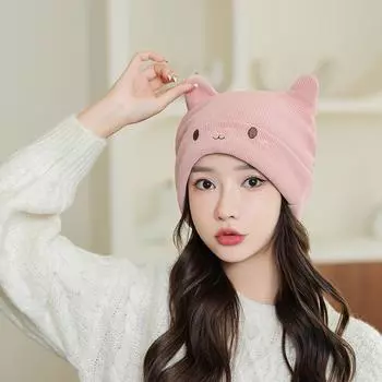 Pile hat girl cute bear ears headgear autumn and winter corduroy confinement hat big head circumference pullover hat cold hat loose big head circumference is acceptable (54-60)