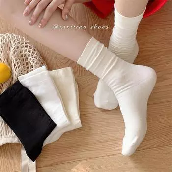 Pile Socks Women S Japanese Black And White Simple Medium Tube Socks Tide Long Tube Confinement Socks One Size белый