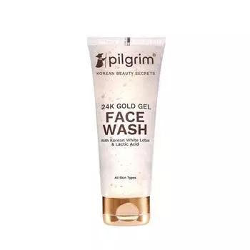 Pilgrim 24k Gold Gel Facewash с корейским белым лотосом и молочной кислотой 80 мл | Очищающее средство для лица для сияющей кожи | Устраняет тусклость | Для всех типов кожи