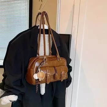 Сумка-подушка, сумка Retro Boston, сумка-тоут для поездок на работу, стильная сумка для боулинга, сумка на одно плечо под мышкой