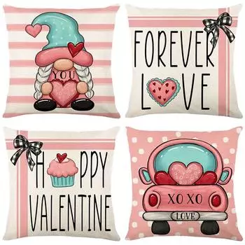 Pillow Cover Valentine s Day Linen Letter Striped Printed Pillow Living Room Decoration Cushion Cover 45*45cm JYM394-1