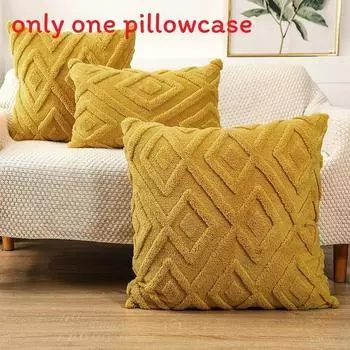 Pillow Geometric Cover Plush Material And Logo Living Room Sofa Home Decor 30*50cm,Yellow