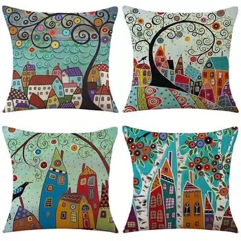 Наволочка с рисунком из мультфильма, подушка для автомобиля, прикроватная подушка, наволочка для спинки, льняная наволочка, в комплект не входит наволочка 45*45cm