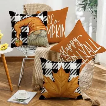 Pillow Pumpkin Maple Leaf Gnome Autumn Cushion Cushion Thanksgiving Pillow Nordic Linen Pillow Cover Does Not Include Pillow Core 45*45cm