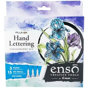 PILOT Enso Artful Writing Collection Plamix Iris Handwritten Calligraphy Set with CNT40 3 Nib Sizes Medium Broad Converter, (Fine 0.44mm, 0.58mm,