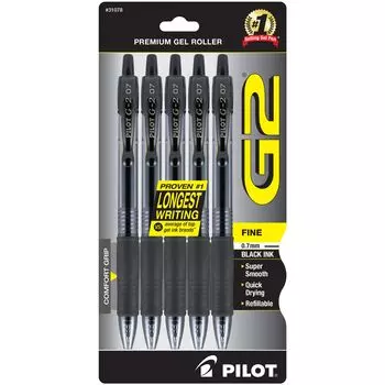 Pilot G2 выдвижная ручка-роллер премиум-класса с гелевыми чернилами, 5 шт. в упаковке чёрный
