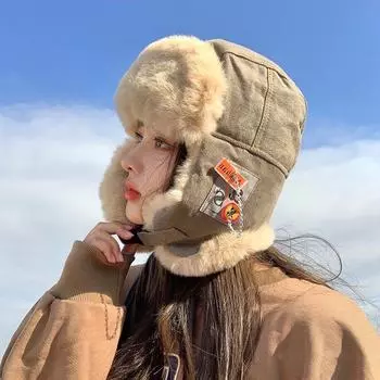 Пилот Зимняя шапка для отдыха на природе Русская шапка Женская модная шапка Маркировка Пилот Мужская теплая куртка-бомбер 56-60cm