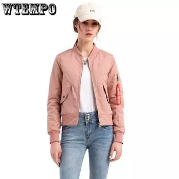 Пилотная куртка женская бейсбольная куртка весенне-осенний летный костюм с длинными рукавами хлопковая куртка для женщин S розовый