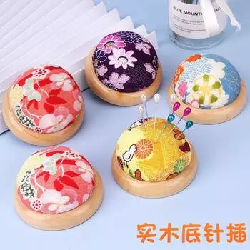 Pin Cushion Pack Wooden Bottom Cross Stitch Embroider Needle Storage For Home Sewing Handmade DIY Fabric Tools Japanese Style Needle Bag Default