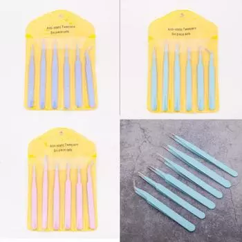 Пинцет 1 сантиметр с прямой головкой, изогнутой головкой, с плоской головкой, для красоты ногтей, пинцет «сделай сам», набор из 6 предметов розовый