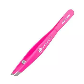 Пинцет Beter с магнитным скошенным кончиком, розовый