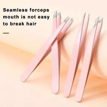 Пинцет для бровей в футляре из искусственной кожи. Прецизионный пинцет с косым кончиком для лица. розовый