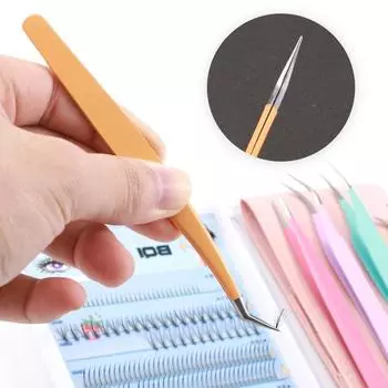 Пинцет для накладных ресниц из нержавеющей стали, цветной золотой зажим для перьев, двойной зажим для ресниц, пинцет для наращенных ресниц